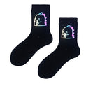Night Reflect Light Men&Women Sock Funny Black White Harajuku Moon Butterfly Dino Hip-hop Sock for Lover Skateboard 2020 New
