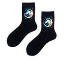 Night Reflect Light Men&Women Sock Funny Black White Harajuku Moon Butterfly Dino Hip-hop Sock for Lover Skateboard 2020 New