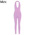 Kliou halter women activewear v-neck sexy bandage sleeveless jumpsuit skinny rompers solid elastic bodycon fitness casual outfit
