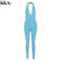 Kliou halter women activewear v-neck sexy bandage sleeveless jumpsuit skinny rompers solid elastic bodycon fitness casual outfit
