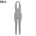 Kliou halter women activewear v-neck sexy bandage sleeveless jumpsuit skinny rompers solid elastic bodycon fitness casual outfit