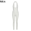 Kliou halter women activewear v-neck sexy bandage sleeveless jumpsuit skinny rompers solid elastic bodycon fitness casual outfit