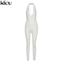 Kliou halter women activewear v-neck sexy bandage sleeveless jumpsuit skinny rompers solid elastic bodycon fitness casual outfit