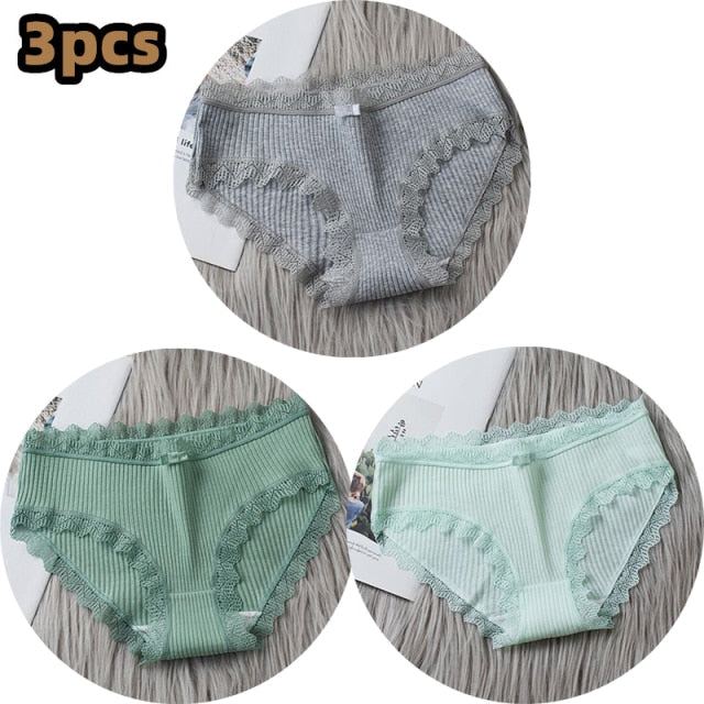 3PCS/lot Cotton Panties Women Comfortable Underwears Sexy Middle-Waisted Underpants Female Lingerie Big Size Ladies Briefs
