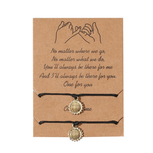 New Fashion Couple Bracelets Sun Moon Cross Sunflower Pendant Adjustable Rope Chain Bracelet Lucky Friendship Jewelry