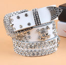 TOTRUST Wide Buckle Belt For Women Woman Vintage Rhinestone Skull Belts Second Layer Cow Skin Top Quality Strap Female For Jeans