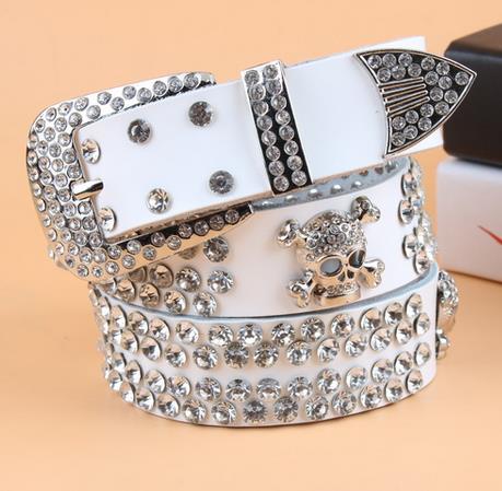 TOTRUST Wide Buckle Belt For Women Woman Vintage Rhinestone Skull Belts Second Layer Cow Skin Top Quality Strap Female For Jeans