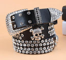 TOTRUST Wide Buckle Belt For Women Woman Vintage Rhinestone Skull Belts Second Layer Cow Skin Top Quality Strap Female For Jeans