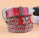 TOTRUST Wide Buckle Belt For Women Woman Vintage Rhinestone Skull Belts Second Layer Cow Skin Top Quality Strap Female For Jeans