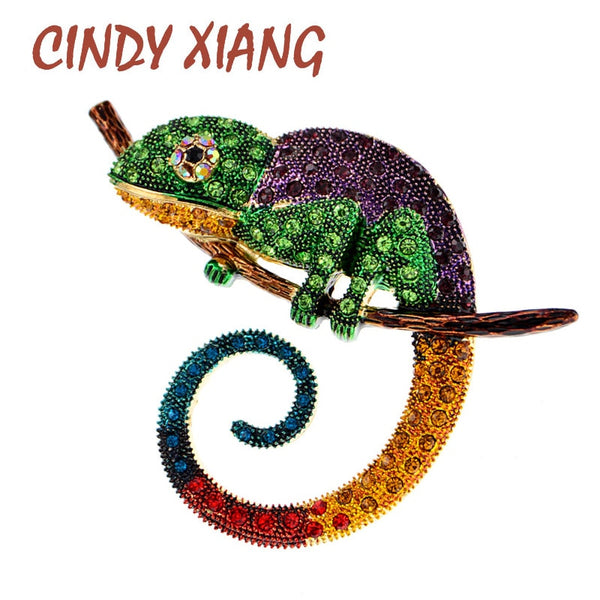 CINDY XIANG Large Lizard Chameleon Brooch Animal Coat Pin Rhinestone Fashion Jewelry Enamel Accessories Ornaments 3 Colors Pick
