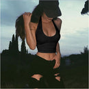 Summer 2021 Sexy party tops Backless Hollow Out Fitness Sleeveless Short Crop Tops Camisoles streetwear black lace up Crop Tops