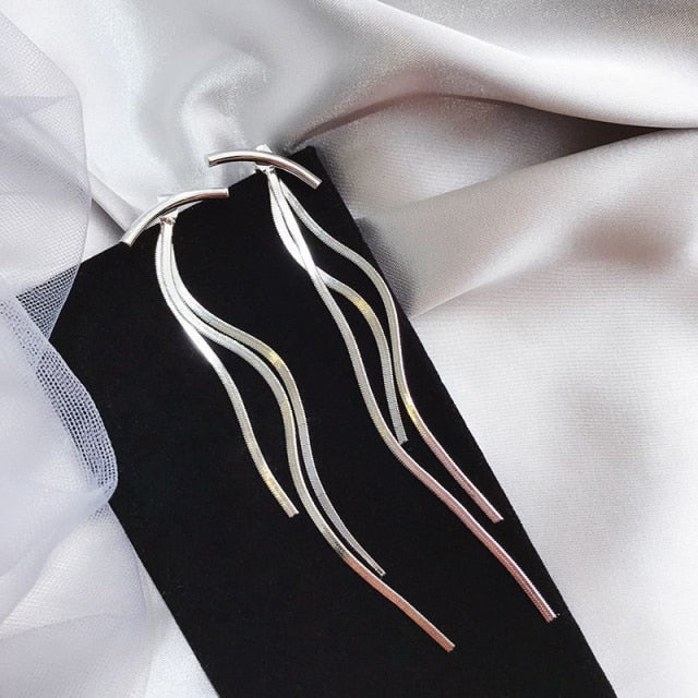 Hot New Silver Color Needle Willow Leaf Earrings Female Fashion Jewelry Temperament Simple Long Tassel Earrings For Women Gift