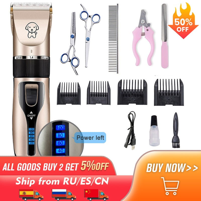 Clipper For Dog Clippers Dogs Grooming Clipper Kit USB Professional Rechargeable Low-Noise Pets Hair Trimmer Display Battery