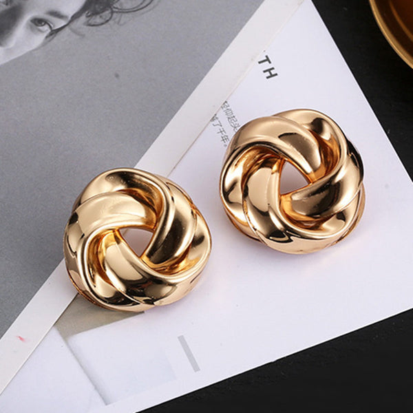 Big Vintage Metal Twisted Stud Earrings For Women Charm Gold Color Za Maxi Statement Spiral Whirlpool Earrings Jewelry