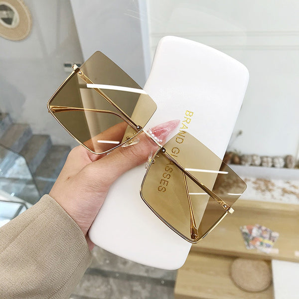 2020 Metal Semi-rimless Sunglasses Women Retro Oversized Square Sun Glasses Men Fashion Half Metal Frame Streetwear Eyewear UV