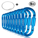 Lixada 9 PCS Survival D-ring Locking Carabiner Clip Set Screw Lock Hanging Hook Buckle Karabiner Camping Climbing Equipment