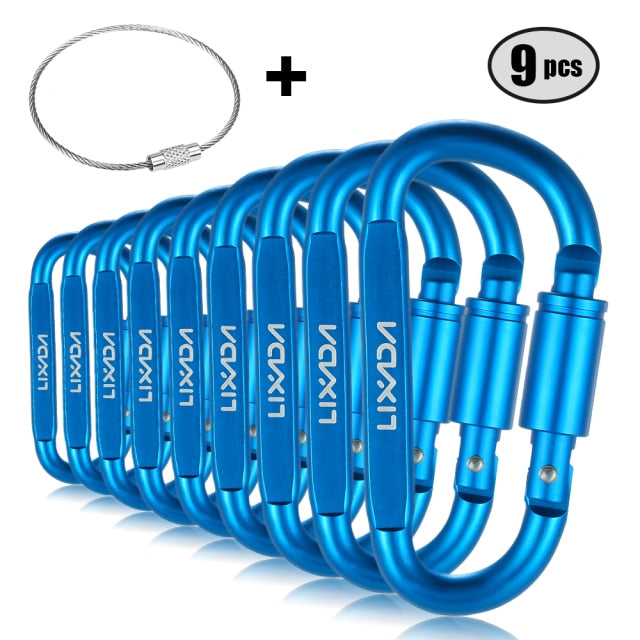Lixada 9 PCS Survival D-ring Locking Carabiner Clip Set Screw Lock Hanging Hook Buckle Karabiner Camping Climbing Equipment