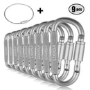 Lixada 9 PCS Survival D-ring Locking Carabiner Clip Set Screw Lock Hanging Hook Buckle Karabiner Camping Climbing Equipment