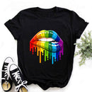 ZOGANKIN Cool Streetwear Female Black T-shirt Rainbow Lip and Butterfly Print Harajuku  Women Summer Cotton T Shirt Femme Tops