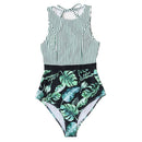CUPSHE Black Striped And Green Leaf One-piece Swimsuit Women Sexy Cutout Monokini Bathing Suits 2021 New Girl Beach Swimwear