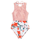 CUPSHE Black Striped And Green Leaf One-piece Swimsuit Women Sexy Cutout Monokini Bathing Suits 2021 New Girl Beach Swimwear