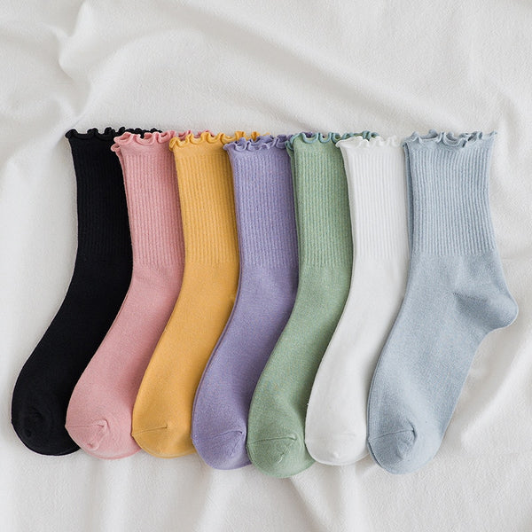 Instagram Hot Socks Women's Fashion Color Solid Socks Cotton Socks Woman Girls Casual Yellow White Green Pink Purple Socks