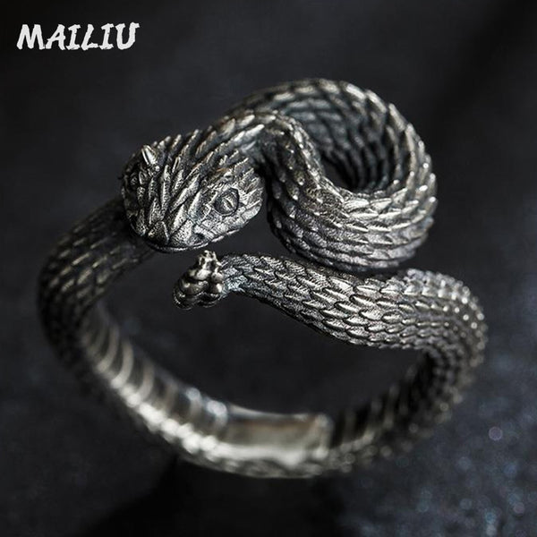 Rattlesnake Ring Vintage Silver Plated Snake Ring Motorcycle Party Punk Domineering Ring Women Men Ring Cool Hip Hop Jewelry