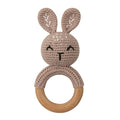 1pc Wooden Crochet Bunny Rattle Toy BPA Free Wood Ring Baby Teether Rodent Baby Gym Mobile Rattles Newborn Educational Toys