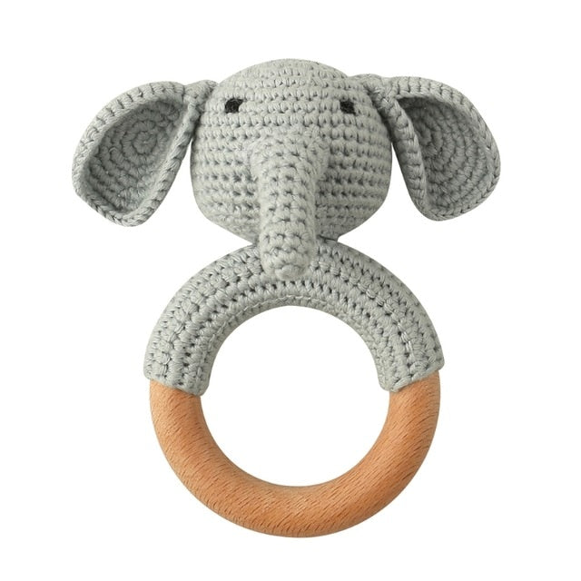1pc Wooden Crochet Bunny Rattle Toy BPA Free Wood Ring Baby Teether Rodent Baby Gym Mobile Rattles Newborn Educational Toys