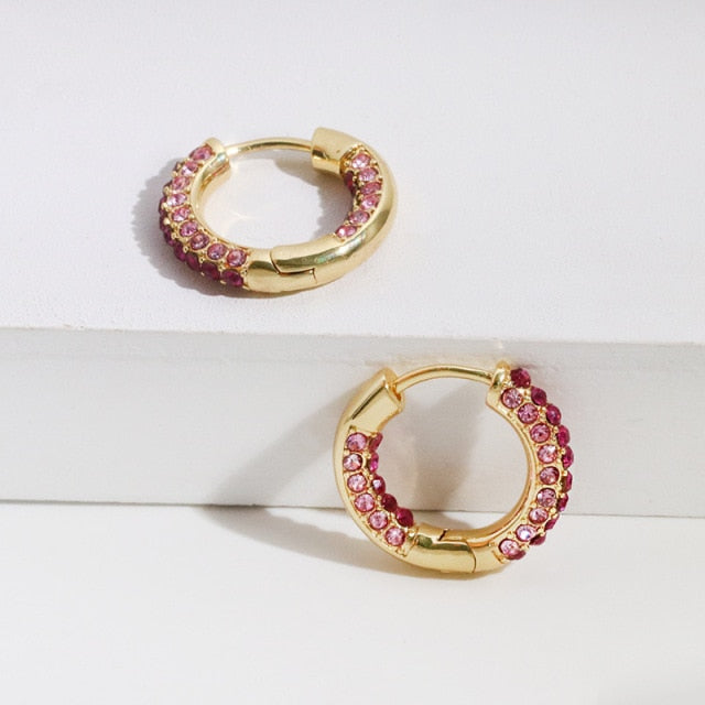 Top Quality Women Fashion CZ Small Hoop Earrings Elegant Statement Gold Color Copper Huggie Earring for Girls Wedding Jewelry