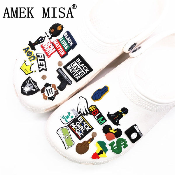 Black Girl Magic Shoe Charms Accessories Black Lives Matter BGM BLM Dollar Shoe Decoration for croc jibz Kids Party X-mas Gifts