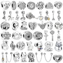 AIFEILI Silver Color Lucky Cat Lion Safety Chain Crown Owl Pendant Fit Pandora Charms Bracelet DIY Women Original Beads Jewelry
