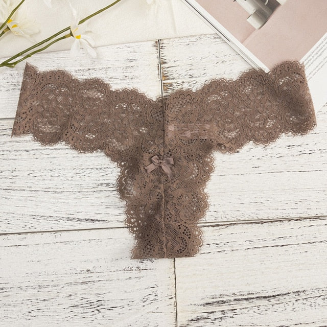 Sexy Lace Thong Womens Panties Seamless T Panty Mesh Underpant Floral G-String Ladies Lingerie Women Transparent Erotic Panties