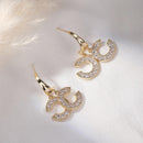 New Double C-Shape Pendant Ear Stud Fashion Gold Color Earrings For Women Simple Female Wedding Trendy Zircon Jewelry EG48