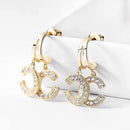 New Double C-Shape Pendant Ear Stud Fashion Gold Color Earrings For Women Simple Female Wedding Trendy Zircon Jewelry EG48