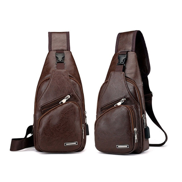 New Fashion Men's Leather Sling Pack Chest Shoulder Crossbody Bag Biker Satchel Men Briefcases Hot Sales