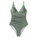 CUPSHE Solid Burgundy Shirring One-piece Swimsuit Women Deep V-neck Removable Bra Plain Monokinis 2021 New Summer Beach Swimwear