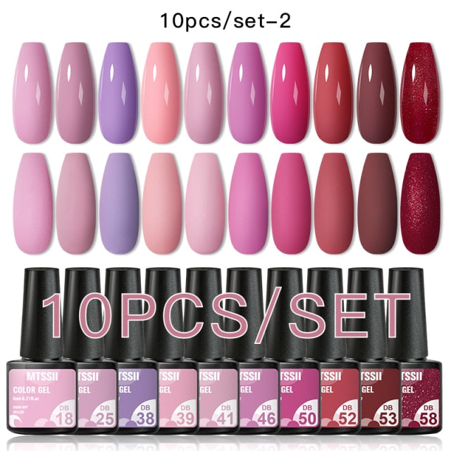 Mtssii 10Pcs/set Color Gel Nail Polish Set 100 Colors Semi Permanent UV Led Gel Varnish Soak Off Nail Lacquers Base Top Coat