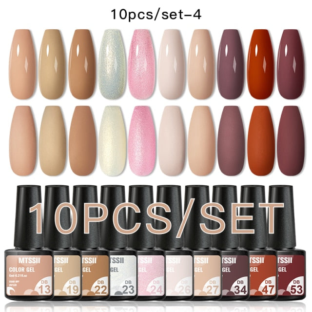 Mtssii 10Pcs/set Color Gel Nail Polish Set 100 Colors Semi Permanent UV Led Gel Varnish Soak Off Nail Lacquers Base Top Coat