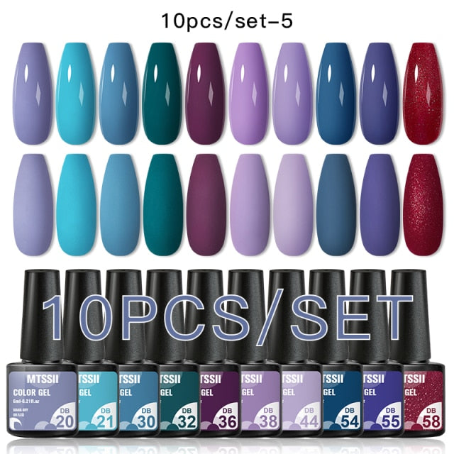 Mtssii 10Pcs/set Color Gel Nail Polish Set 100 Colors Semi Permanent UV Led Gel Varnish Soak Off Nail Lacquers Base Top Coat