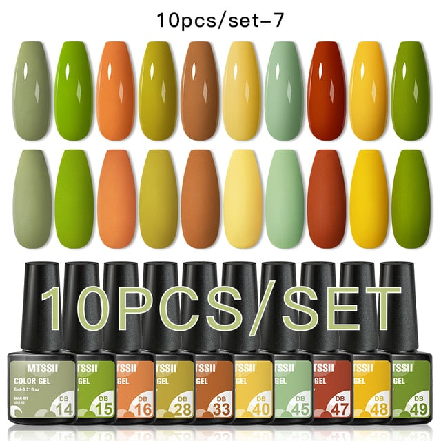 Mtssii 10Pcs/set Color Gel Nail Polish Set 100 Colors Semi Permanent UV Led Gel Varnish Soak Off Nail Lacquers Base Top Coat