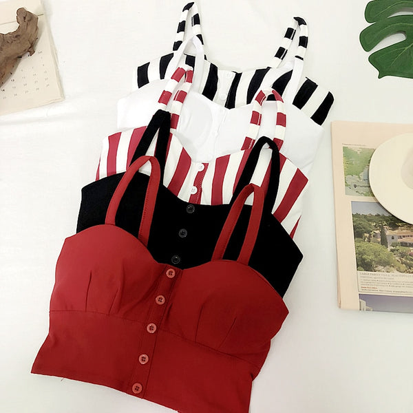 gkfnmt Crop Top  Women Camis Halter Top Women Camisole 2021 Summer Sexy Sleeveless Slim Low Chest Button Plus Size 3XL Clothing