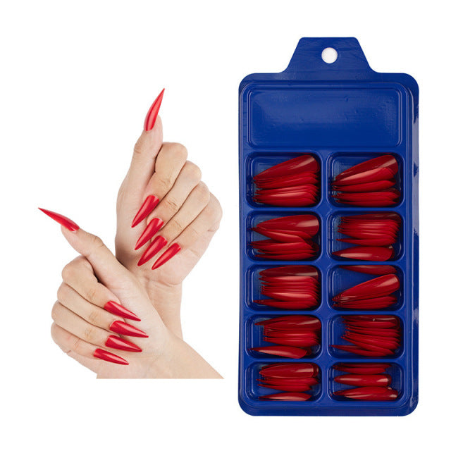 100pcs Long Stiletto Artificial Fake Nails Black Full Cover Impress Press On Nails False Tips Fingernails Woman Manicure