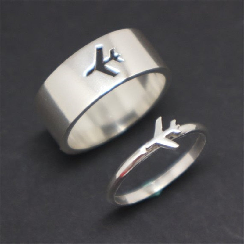 MKENDN Airplane Couple Ring for Women Men Pilot & Flight Butterfly Dinosaur Shark Ring Attendant Wedding Set Aviation Lover Gift