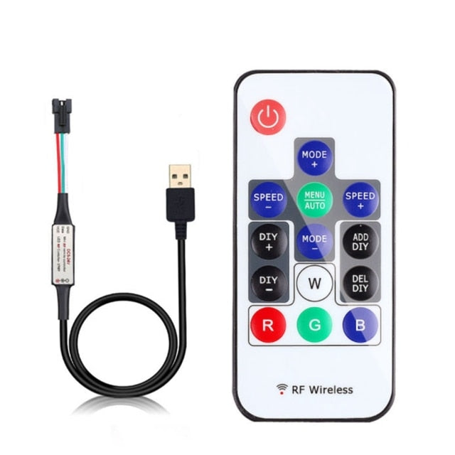 WS2811 WS2812B Led Pixels Strip Light Controller USB/DC MINI 3Keys RF 14/17/21Keys Led Tape Remote Controller DC5-24V