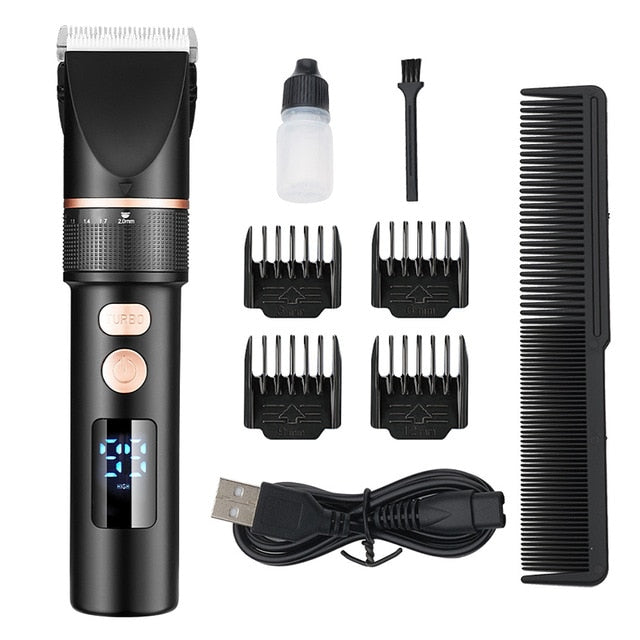 Electric Hair Clipper Rechargeable Hair Trimmer Titanium Ceramic Blade Salon Men Hair Cutting Barber Machine LCD Display