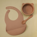 BPA Free Baby Silicone Tableware Waterproof Bib Flexible Saliva Towel Solid Color Sucker Bowl And Spoon For Children