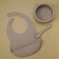 BPA Free Baby Silicone Tableware Waterproof Bib Flexible Saliva Towel Solid Color Sucker Bowl And Spoon For Children
