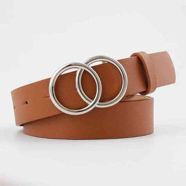 Double Ring Belts For Women Fashion Dress Jeans Belt PU Leather Metal Buckle Heart Pin Waist Belts Lady Girls Leisure Waistband