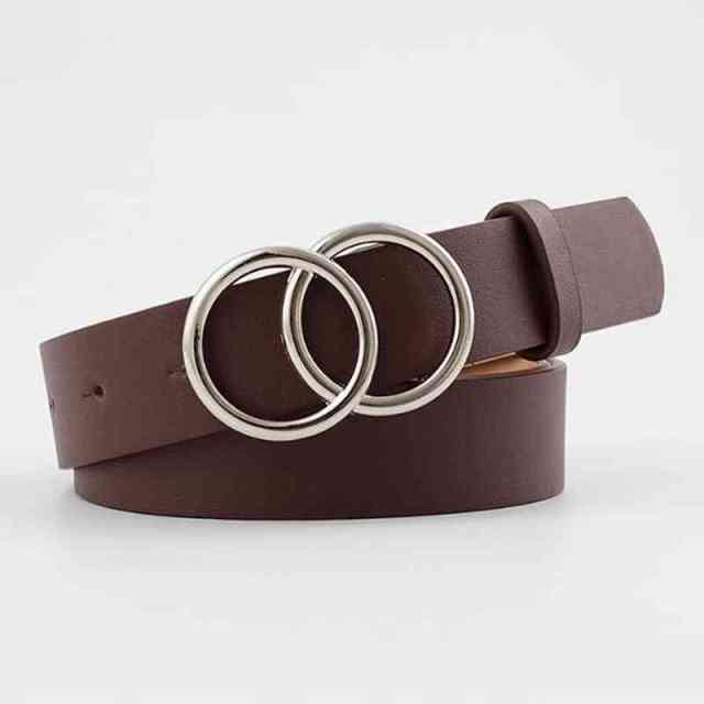 Double Ring Belts For Women Fashion Dress Jeans Belt PU Leather Metal Buckle Heart Pin Waist Belts Lady Girls Leisure Waistband